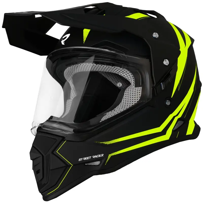 Nejprodávanější Enduro helma na motorku Street Racer Ignite matná černo-fluo žlutá