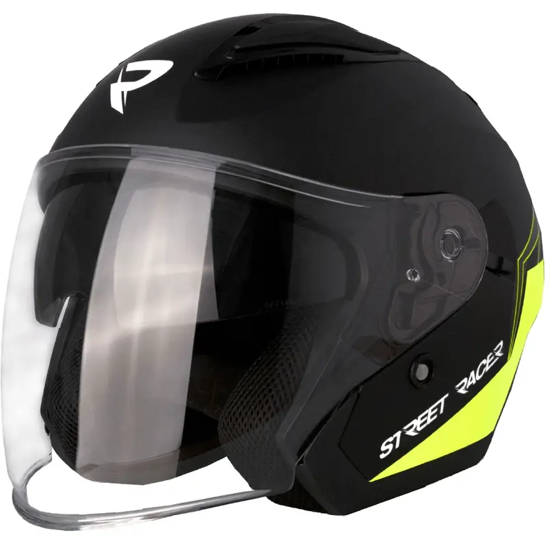Otevřená helma na motorku Street Racer Sonic matná černo-fluo žlutá Poslední Šance