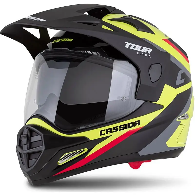 Zlevněný Enduro přilba Cassida Tour 2.0 X-tra fluo žluto-černo-červeno-šedá s černým matným kšiltem