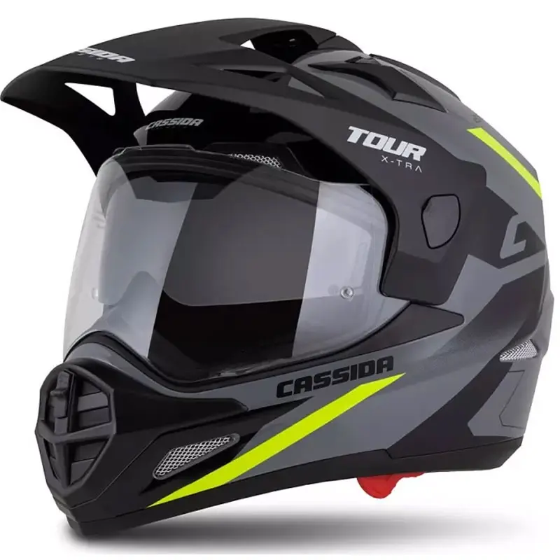 Vysoce Kvalitní Enduro přilba Cassida Tour 2.0 X-tra šedo-fluo žluto-černá s černým matným kšiltem