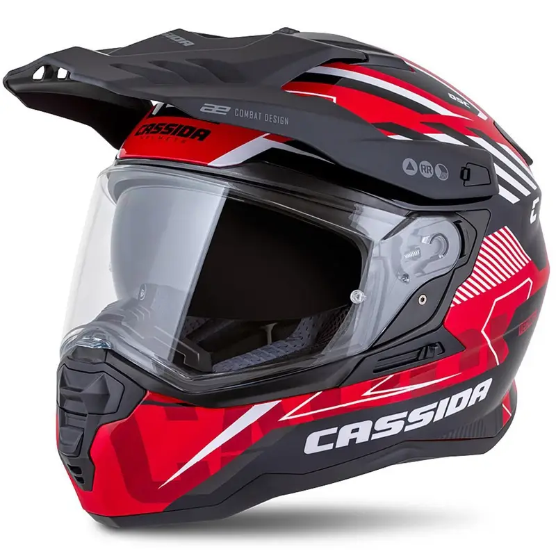 Hit Sezóny Enduro helma Cassida Road Runner TechniX červeno-černo-bílo-šedá
