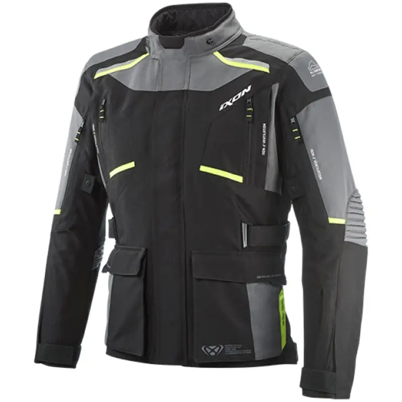 Zlevněný Bunda na motorku IXON Midgard černo-šedo-fluo žlutá