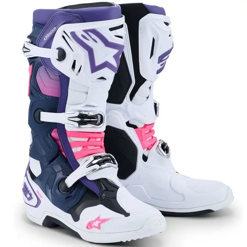 Kup Teď Boty na motorku Alpinestars Tech 10 bílo-fialovo-modro-fluo růžové