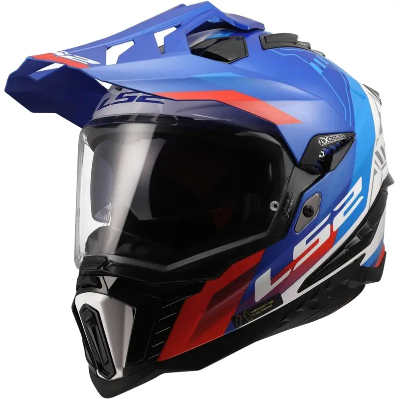Enduro helma LS2 MX701 Explorer Hexa lesklá bílo-modro-červená Hit Sezóny