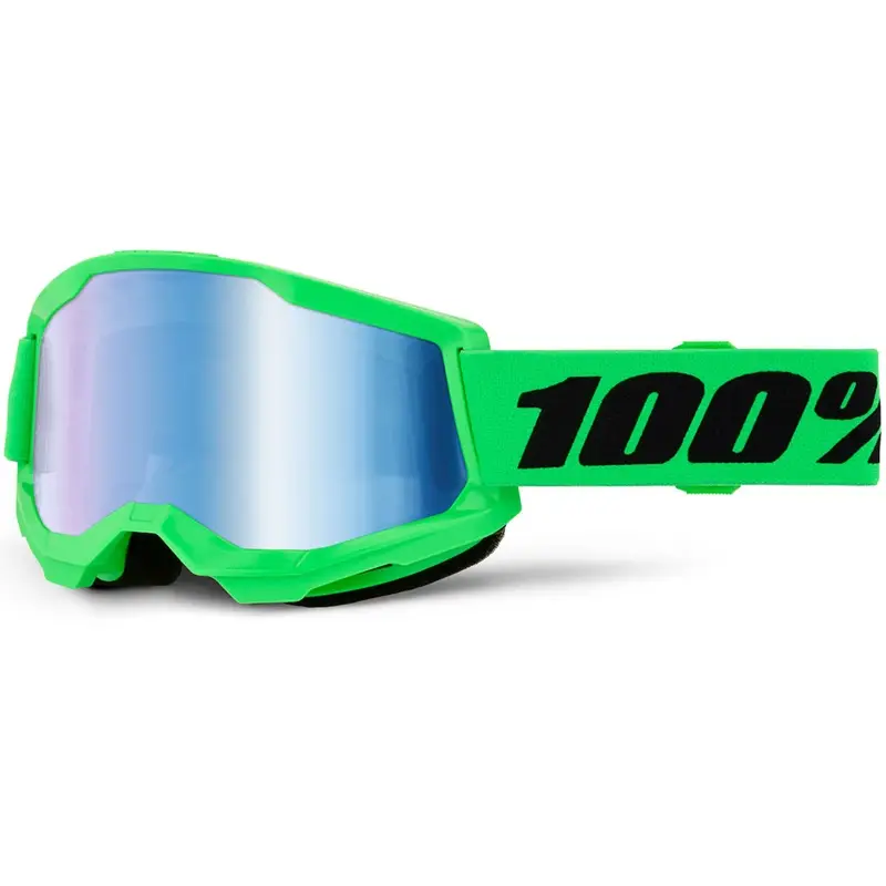 Motokrosové brýle 100% STRATA 2 NEW fluo zelené s modrým plexi Výprodej