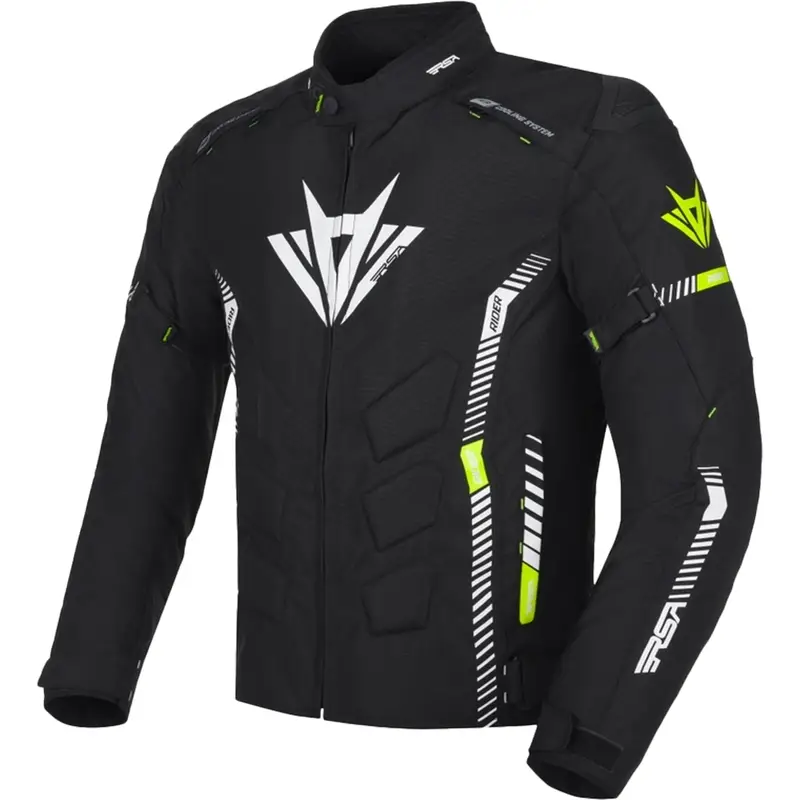 Cenově Výhodný Bunda na motorku RSA Rider černo-bílo-fluo žlutá