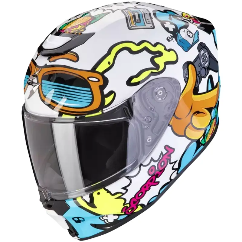Časově Omezené Dětská přilba na motorku Scorpion EXO-JNR AIR FUN bílo-modrá