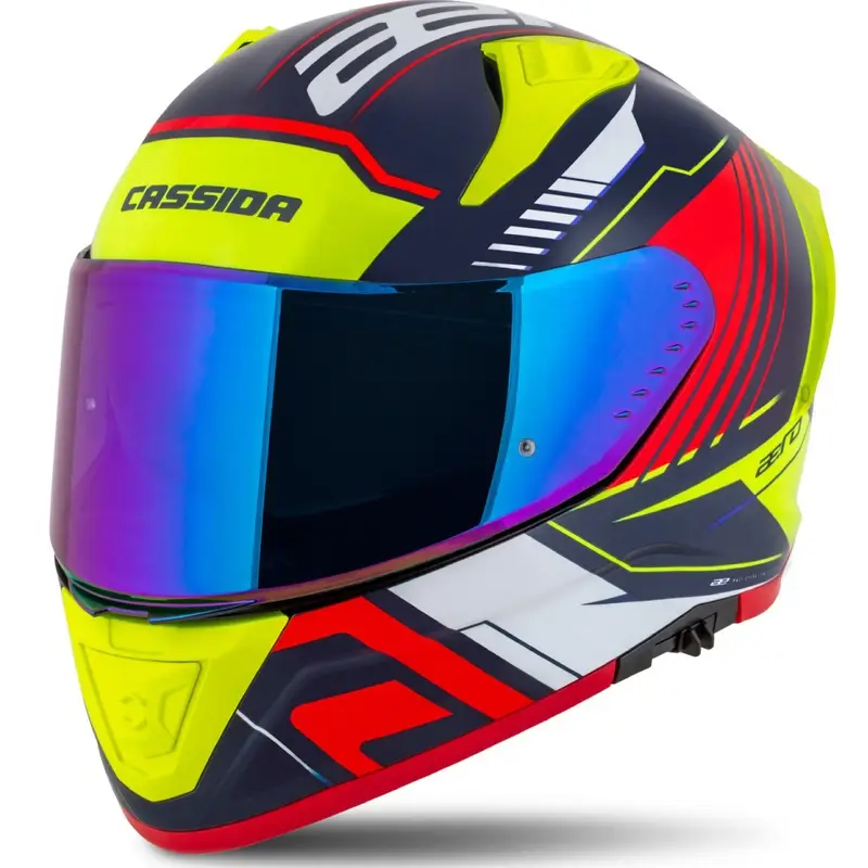 Expresní Doručení Integrální helma na motorku Cassida Aero Drome perleťově modro-žluto-oranžovo-červeno-bílá