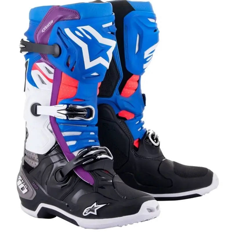 Boty na motorku Alpinestars Tech 10 Supervented Perforované modro-fialovo-růžovo-bílo-šedo-černé Vrácení Zdarma