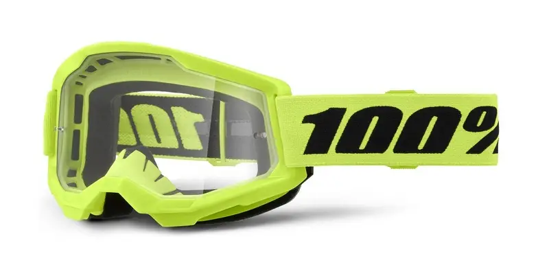 Dětské brýle na motorku 100% STRATA 2 neon žluté čiré plexi Výprodej
