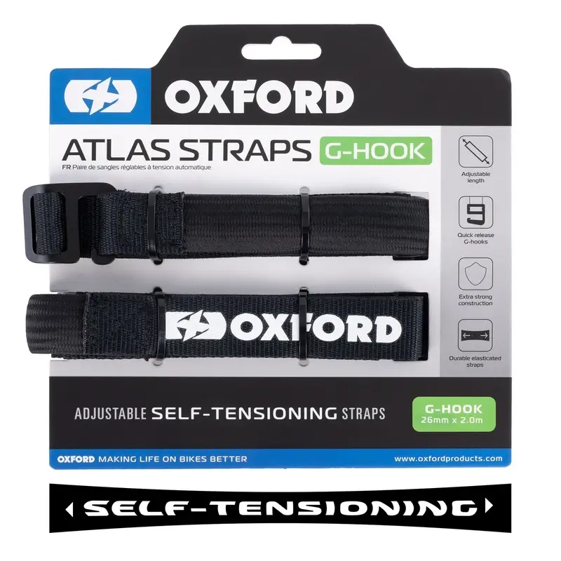 Zavazadlové popruhy Oxford Atlas G-Hook 2 ks černé 26mm x 2m Cenová Bomba