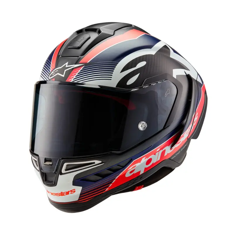 Značkový přilba SUPERTECH R-10 TEAM, ALPINESTARS (matný karbon/červená fluo/modrá/bílá)