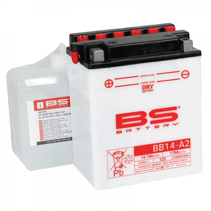 Konvenční motocyklová baterie BS-BATTERY BB14-A2 (YB14-A2) Včetně balení kyseliny Autentický