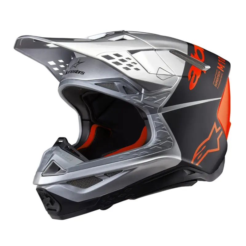 Přilba ALPINESTARS SUPERTECH S-M10 FLOOD (stříbrná/černá/oranžová fluo) 2024 Vysoce Kvalitní