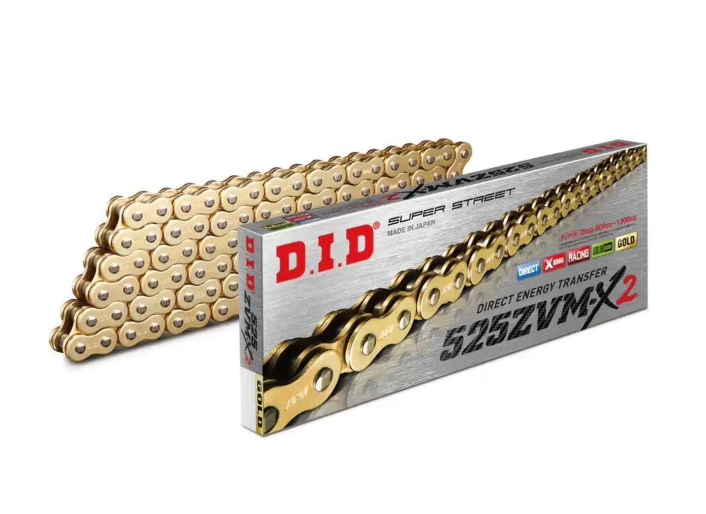 ZVM-X série X-Kroužkový řetěz D.I.D Chain 525ZVM-X2 116 článků Zlatá/Zlatá Nakupujte Hned