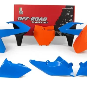 Top Prodej sada plastů KTM (speciální edice Troy Lee Designs), RTECH (modro-oranžovo-černá, 7 dílů, vč. chráničů vidlic)
