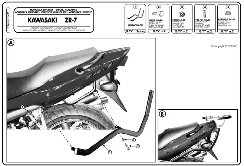 KAPPA zadní nosič kufru KAWASAKI ZR7 / ZR7S 750 (99-04) ( bez plotny ) Poslední Šance