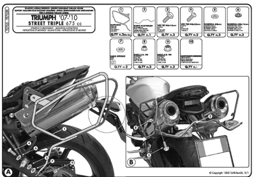 Přímo Od Výrobce KAPPA nosič pod boční brašny TRIUMPH STREET TRIPLE 675 (07-12) - také pod kufry RA314 EASY LOCK