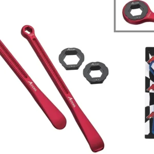 Značkový ACCEL sada montážních pák na pneumatiky (23+24cm) ALU7075 kované s klíči 10,13,22,27,32 mm barva zlatá