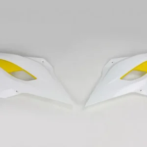 Značkový UFO kryty chladiče HUSQVARNA TC/TE 125, FC/TX/TE/FE 250, TC/TE/TX 300, FC/FE 350, FC/FE 450, FE 501 14-16, TC 250 16, barva 15 (bílá/žlutá)