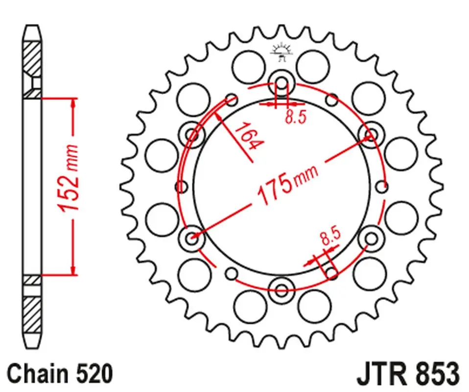 Bezpečná Platba JT řetězové kolečko zadní 856 43 hliníkové RACElité YAMAHA YZ/YZF '88-'98 (85643JTA) (řetěz 520) barva černá
