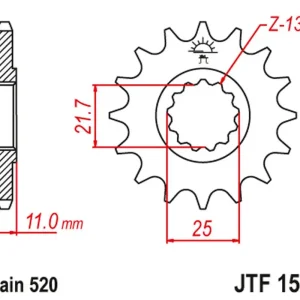 JT řetězové kolečko přední 566M 15 YAMAHA YZF R6 '99-20', YZF R7 '99-01', YZF 750 R '99-01', FZ6 '04-09' (566M15JT) konverze Ihned K Objednání