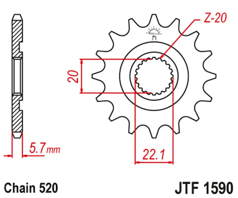 JT řetězové kolečko přední 2103 14 YAMAHA YZF 250 '01-'25, WR 250F '01-'25 (210314JT) (řetěz 520) Sleva
