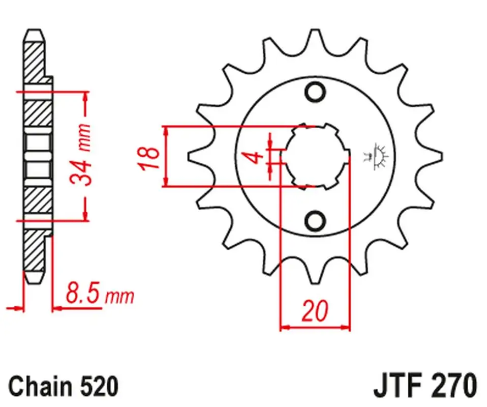 Autentický JT řetězové kolečko přední 2046 12 HONDA CA 125 '95-01', CB/CBX/CM/CMX 250 '83-16' (204612JT) (řetěz 520)