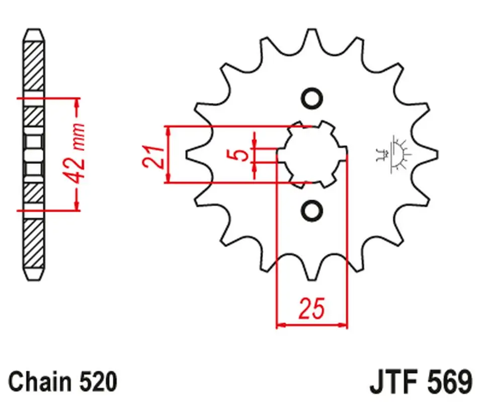 Tovární Cena JT řetězové kolo přední 569 11 YAMAHA YFM 125 GRIZZLY '04-'12, YZ 250 '77-'98, KAWASAKI KX 250 '87-'98 (56911JT)