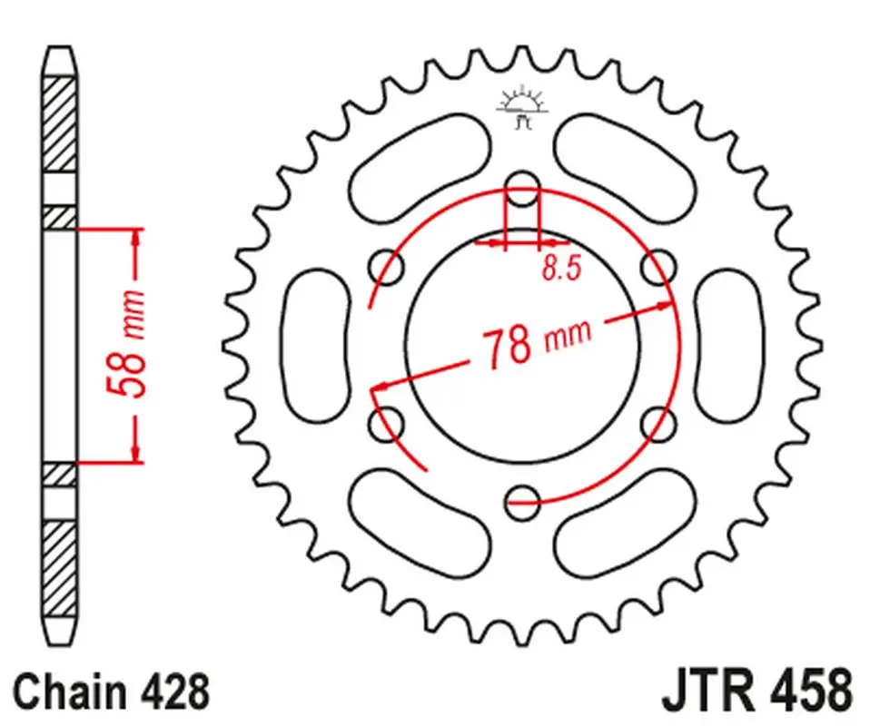 Jen Po Omezenou Doba JT zadní řetězové kolečko 826 40 KAWASAKI KH 100 '93-94', KH 125 '83-94' (6 otvorů) (82640JT) (řetěz 428)