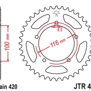 Časově Omezené JT zadní řetězové kolečko 464 50 KAWASAKI KX 60 '83-03', KX 80 '83-85' (46450JT) (řetěz 420)