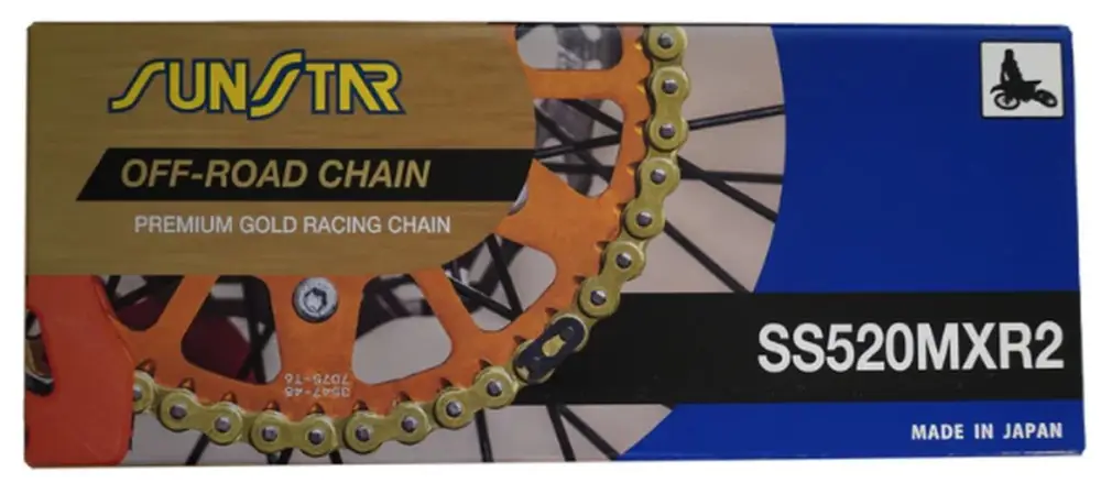 Ověřený SUNSTAR hnací řetěz 520MXR2-116G MOTOCROSS do 500 ccm, barva zlatá (520ERT3) rozpojený + spona - nahrazuje SS520MXR1-116G - MADE IN JAPAN