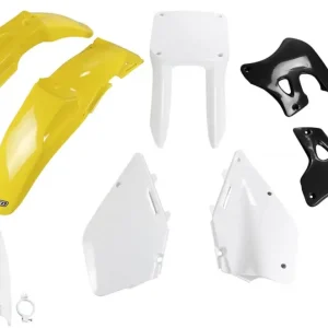 Časově Omezené UFO kompletní sada plastů (FULL KIT) s kryty přední vidlice SUZUKI RM 125 96-98 barva (žlutá/bílá/černá) (SU393E999)