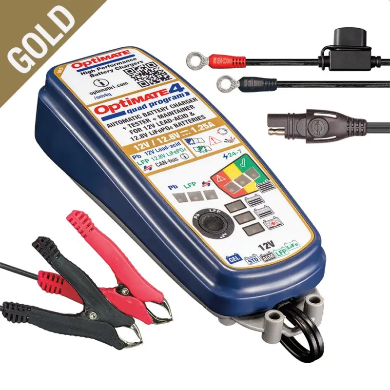 OPTIMATE nabíječka akumulátorů OPTIMATE 4 QUAD PROGRAM 12V 1.25A, 4-60AH AGM / GEL / STD, 12.8/13.2V 2-15AH LITHIUM (LIFEPO4) SAE, CAN-BUS (EL) - nahrazuje TM340 (12) Nakupujte Hned