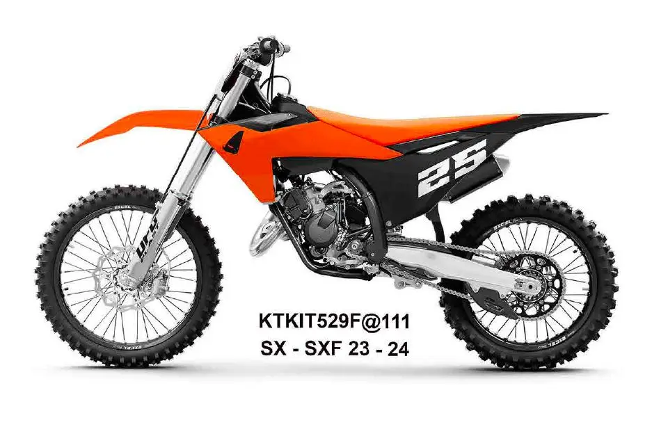 Výhodná Nabídka UFO kompletní sada plastů (FULL KIT) s kryty tlumičů KTM SX 125 / 250 / 300 TBI 23-24, SX-F 250 / 350 / 450 23-24 barva oranžová / černá / bílá