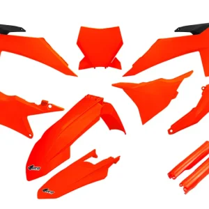 UFO kompletní sada plastů (FULL KIT) s kryty tlumičů KTM SX 125 / 250 / 300 TBI 23-24, SX-F 250 / 350 / 450 23-24 barva oranžová fluorescenční Aktuální