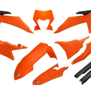 UFO kompletní sada plastů (FULL KIT) s kryty tlumičů KTM EXC 150 / 250 / 300 TBI 24-25, EXC-F 250 / 350 / 450 / 500 24-25 barva OEM 25 ( oranžová / černá ) Finální Výprodej
