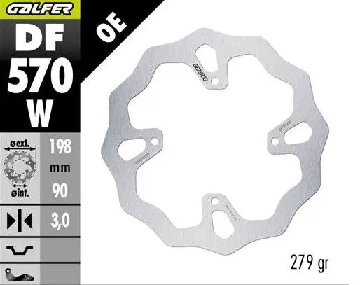 GALFER přední brzdový kotouč KTM SX 65 25-; HUSQVARNA TC 65 25-; GAS GAS MC 65 25- (198X90X3mm) WAVE Sezónní Sleva