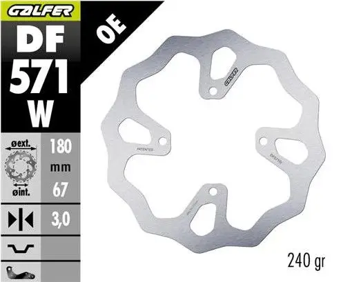 Bezpečná Platba GALFER brzdový kotouč zadní KTM 65 SX 25-, HUSQVARNA TC 65 25-, GAS GAS MC 65 25- (180X67X3) WAVE