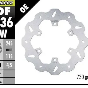Značkový GALFER brzdový kotouč zadní DUCATI 350/400/600/620/750/800/851/888/ 900/907/959 89-; MONSTER 600/620/695/696/750/800/821/937 94-; SCRAMBLER 800/1000 15-(WAVE DISC) (245X115X4,5mm)