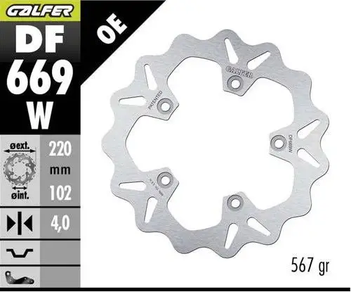GALFER brzdový kotouč zadní APRILIA RS 125/250/457/660 92-24; RSV 1000 MILLE 98-00; RSV 1000 TUONO 02-; (WAVE FIXED) (220X102X5mm) Originální