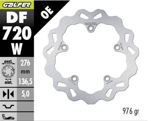 Víkendová Akce GALFER brzdový kotouč zadní BMW R 1200GS ADVENTURE 13-; R 1200GS/R/RS/RT 13-; 1250GS ADVENTURE 19-; R1250 GS/R/RS/RT 19 (WAVE DISC) (276X136,5X5mm)