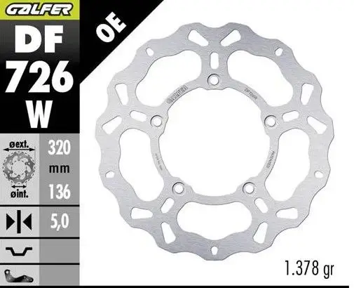 GALFER brzdový kotouč zadní BMW K 1600GT 11; K 1600 GRAND AMERICA 18- (WAVE FIXED) (320X136X5mm) Odeslání Ihned