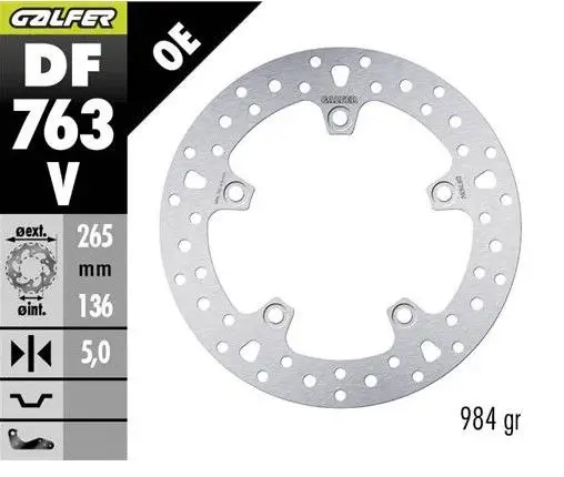 Nejprodávanější GALFER brzdový kotouč zadní BMW F 650GS 800/ K1200/ R1200 (265X136X5) (NG1045)