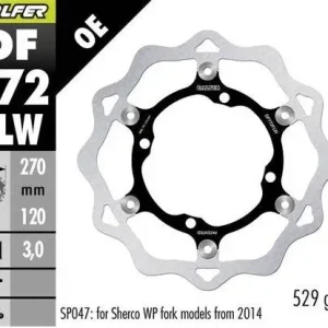 GALFER přední brzdový kotouč SHERCO SE/SEF 250/300/450/500 09- (pouze s odpružením SACHS; WP vyžaduje SP047) WAVE (270X120X3mm) Sleva