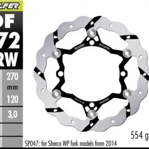 Výhodná Nabídka GALFER přední brzdový kotouč SHERCO SE/SEF 250/300/450/500 09- (pouze s odpružením SACHS; WP vyžaduje SP047) WAVE (270X120X3mm)
