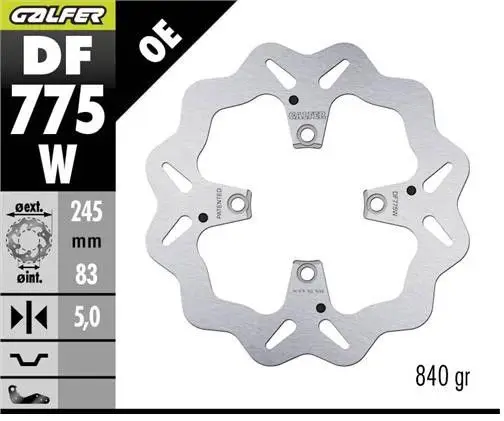 Aktuální GALFER brzdový kotouč zadní DUCATI 1098 07-; PANIGALE 18-; STREETFIGHTER 09- (WAVE DISC) (245X83X5mm)