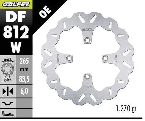 GALFER brzdový kotouč zadní DUCATI DIAVEL 1200/1260 11-; MULTISTRADA 1200/1260 15-; X DIAVEL 1200/1260 19 (WAVE DISC) (265X83,5X6mm) Jen Po Omezenou Doba