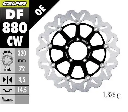 GALFER přední brzdový kotouč DUCATI 749/848/899/959/999 03-; MONSTER 1100 09; PANIGALE V2 955 21- (WAVE FLOATING) (320X72X4,5mm) Speciální Cena