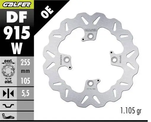 GALFER brzdový kotouč zadní TRIUMPH BONNEVILLE 04-25; SCRAMBLER 04-24; TIGER 800 11-20; TIGER 850 24-25; TIGER 1050 07- (255X105X5,5) Cenový Hit